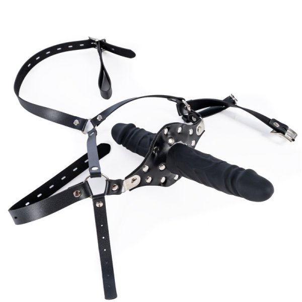 (image for) Strap On Silicone Double Dildo With Penis Gag