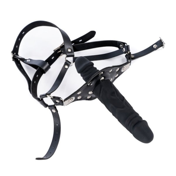 (image for) Strap On Silicone Double Dildo With Penis Gag