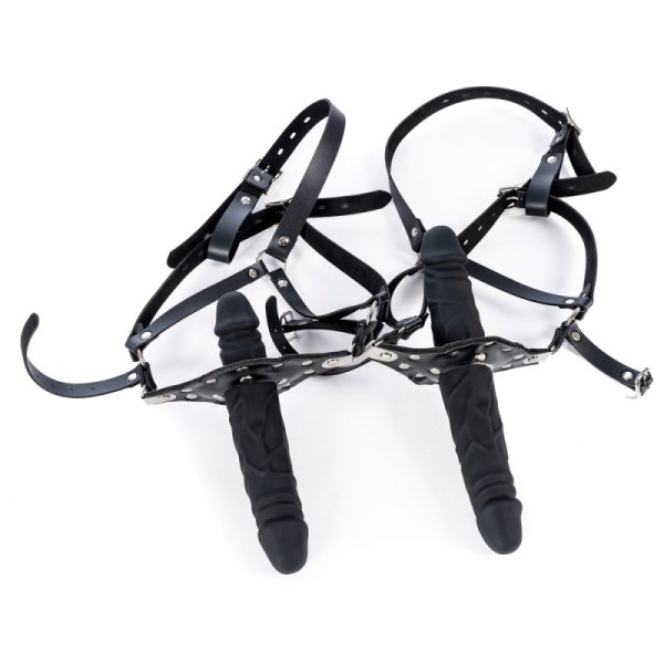 (image for) Strap On Silicone Double Dildo With Penis Gag