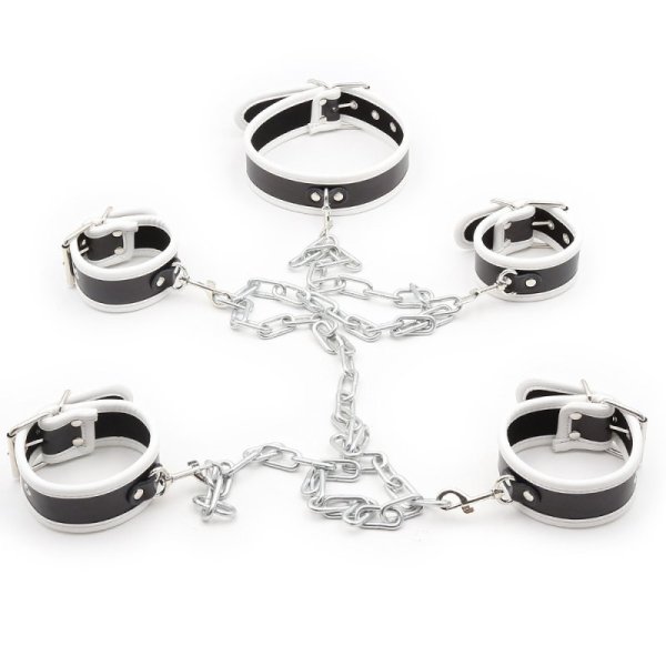 (image for) Restraint PU Leather Hands Cuffs Neck Collar Set