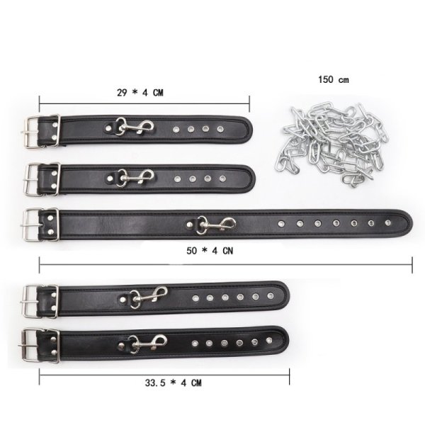 (image for) Restraint PU Leather Hands Cuffs Neck Collar Set