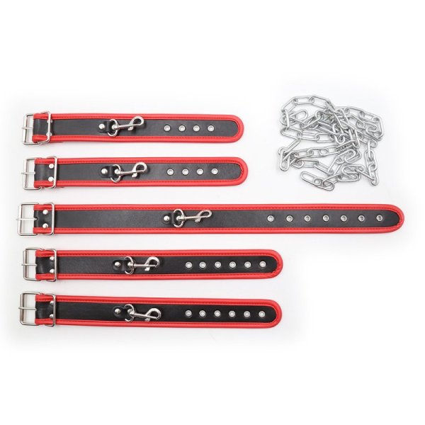 (image for) Restraint PU Leather Hands Cuffs Neck Collar Set