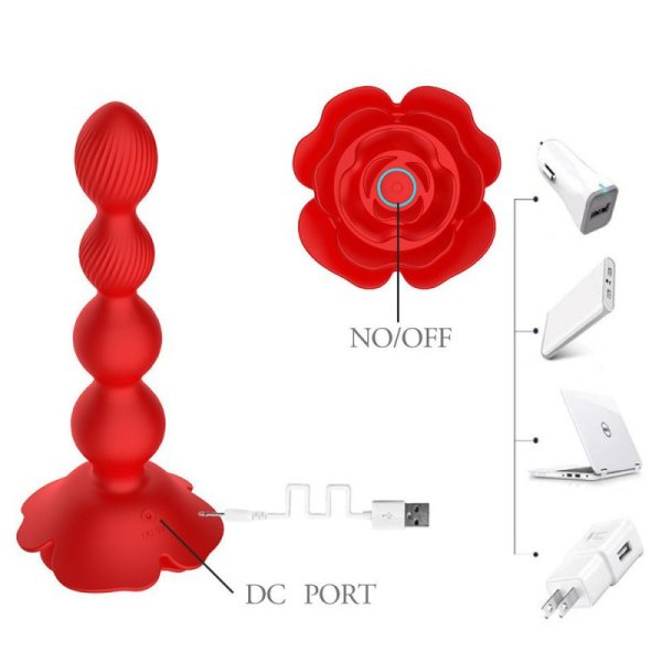 (image for) Rose Rotating Beads Anal Butt Plug