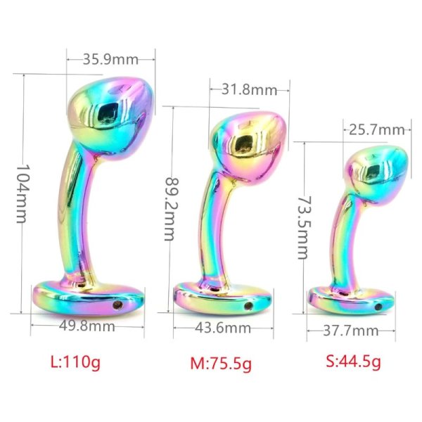 (image for) Curved Stainless P-Spot Anal Plug - Rainbow