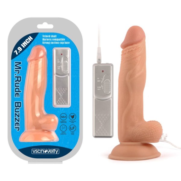 (image for) 7.9" Mr. Rude Buzzer Vibrating Realistic Dildo With Controller
