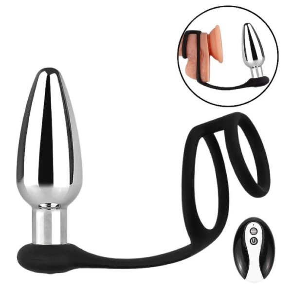 (image for) Vibrating Butt Plug With Cock And Ball Rings