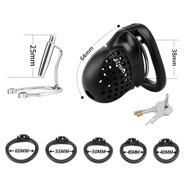 (image for) Chastity Cage Lock Device Kit W/ 5 Rings