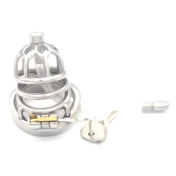 (image for) Plum Steel 2.4" Cock Cage With Flexible Cum Thru Plug