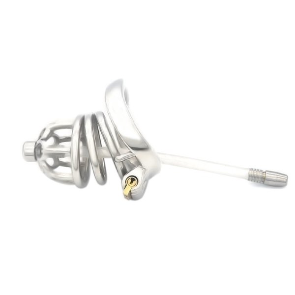 (image for) Plum Steel 2.4" Cock Cage With Flexible Cum Thru Plug