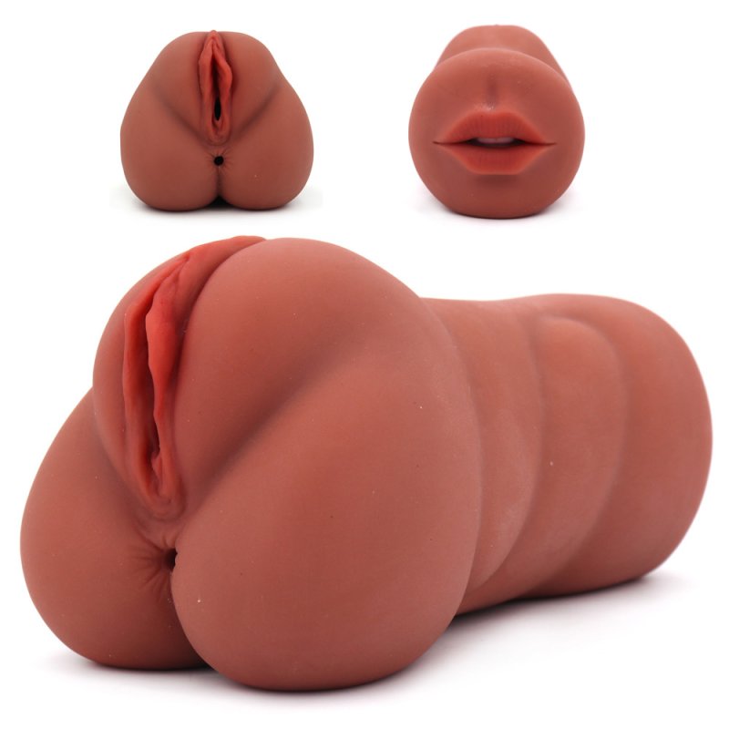 (image for) Double Hole Mouth & Pussy Stroker - Brown