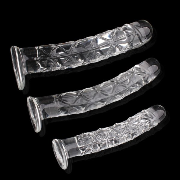 (image for) Ribbed Crystal Glass Realistic Dildo