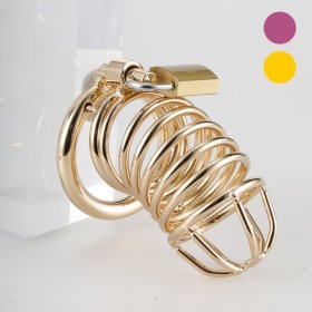 Gold/DarkPink Metal Chastity Cage Device(3 Rings)