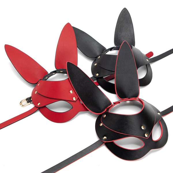 (image for) Punk Gothic Cosplay Women Leather Bunny Ears Mask