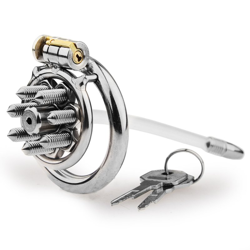 (image for) Spikes Flat Chastity Cage With Urethral Sound