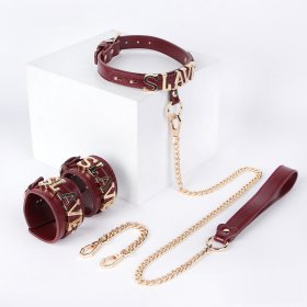Slave Handuffs with Collar Set