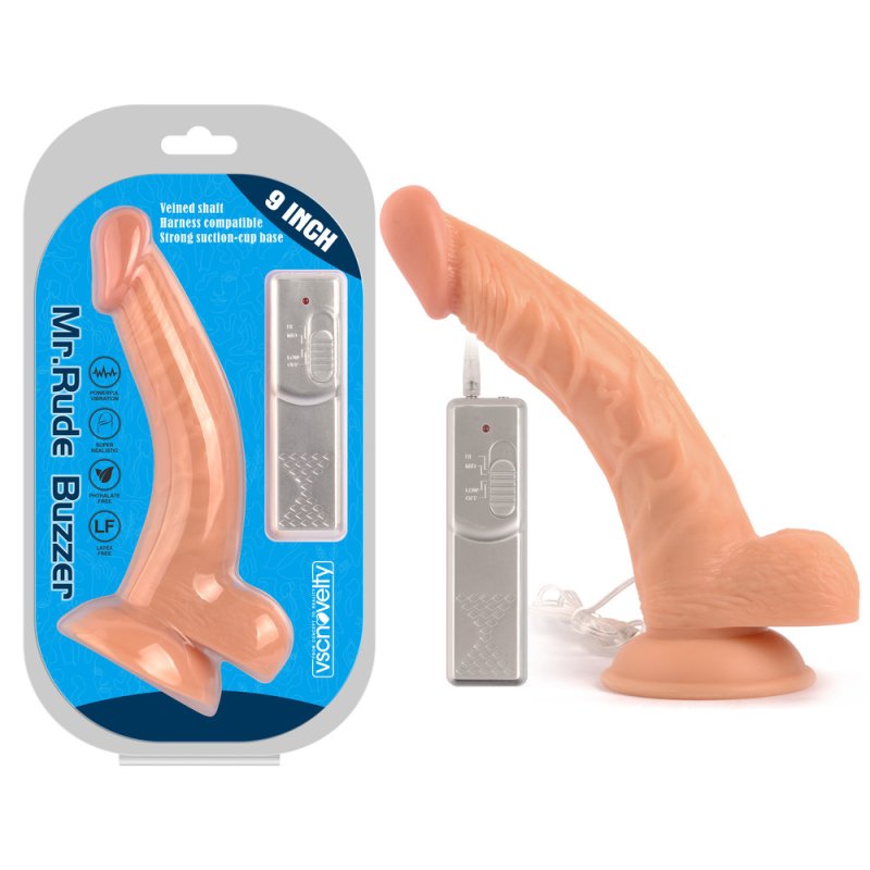 (image for) 9\" Mr. Rude Buzzer Vibrating Realistic Dildo