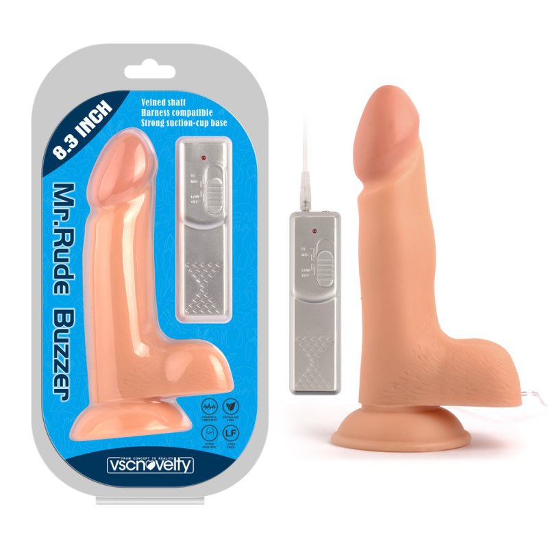 (image for) 8.3\" Mr. Rude Buzzer Vibrating Realistic Dildo With Controller