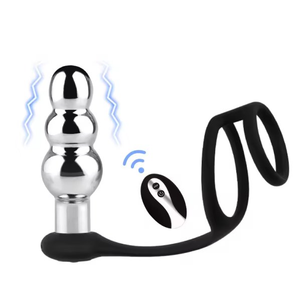 (image for) Vibrating Anal Beads With Cock And Ball Rings