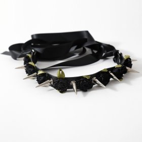 Lolita Harajuku Flower Spikes Leather Collar