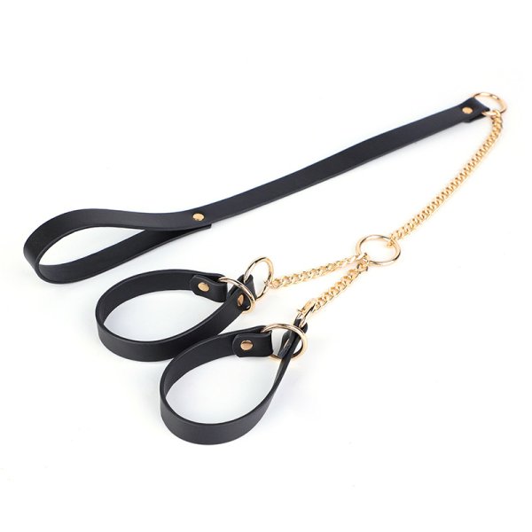 (image for) Real Leather Handcuffs With Leash