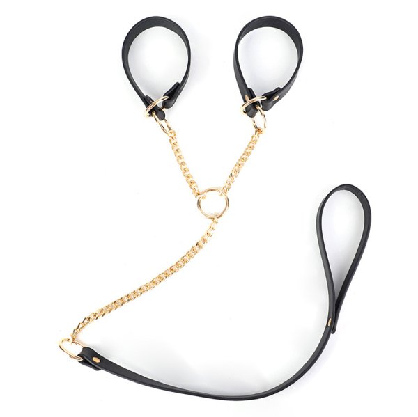 (image for) Real Leather Handcuffs With Leash