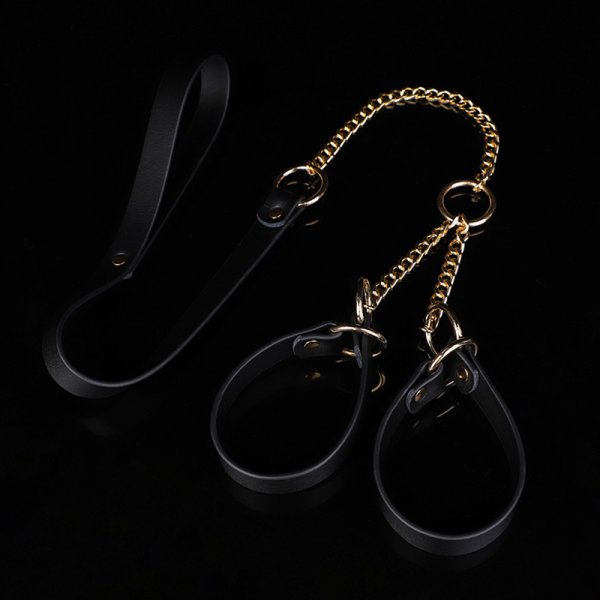(image for) Real Leather Handcuffs With Leash