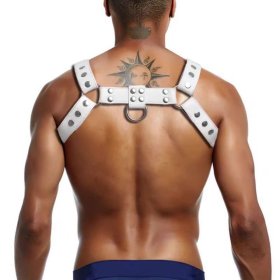 Bold White Leather Chest Harness for Men