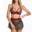 (image for) Wild Leopard Printed Mesh Hollowed-out Bra&panty Dress Set