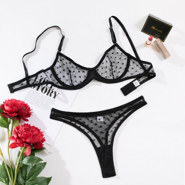 (image for) Sexy Dotted Ultrathin Bra And Panty Suit For Women