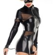 (image for) Black Faux Leather Mesh Splicing Zipper Costume