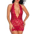 (image for) Sexy Haltered Deep V Neck Lace Night Dress