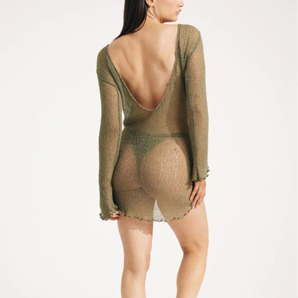 (image for) New Fashion See-through Backless Knit Beach Dress
