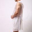 (image for) Powerful Hollowed-out Net Hooded Bandaged Bathrobe