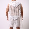 (image for) Powerful Hollowed-out Net Hooded Bandaged Bathrobe