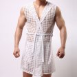 (image for) Powerful Hollowed-out Net Hooded Bandaged Bathrobe