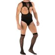 (image for) Hot Sleeveless Cupless Men Mesh Teddy With Stockings