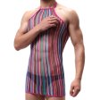 (image for) Men Haltered Colorful Striped Mesh Dress