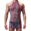 (image for) Men Haltered Colorful Striped Mesh Dress