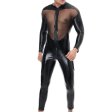 (image for) Men Transparent Faux Leather Spliced With Mesh Jampsuit