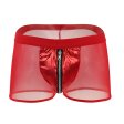 (image for) Strong Men Mesh Spliced With Faux Leanther Zipper Boxer Briefs