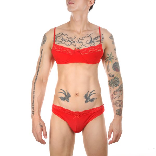 (image for) New Men's Gay Lace Bra And Panty Suit