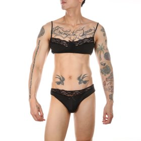 New Men's Gay Lace Bra And Panty Suit