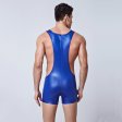 (image for) Men's Faux Leather Wrestling Suit Jumpsuit