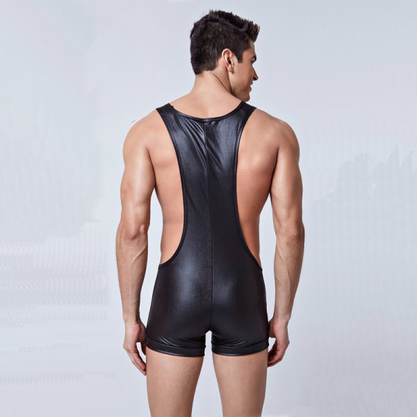(image for) Men's Faux Leather Wrestling Suit Jumpsuit