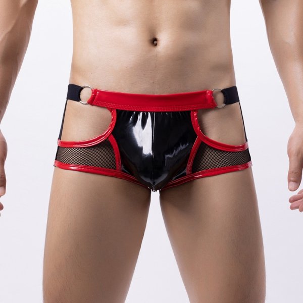 (image for) Men's Patent Leather Hollowed-out Assless Boxers