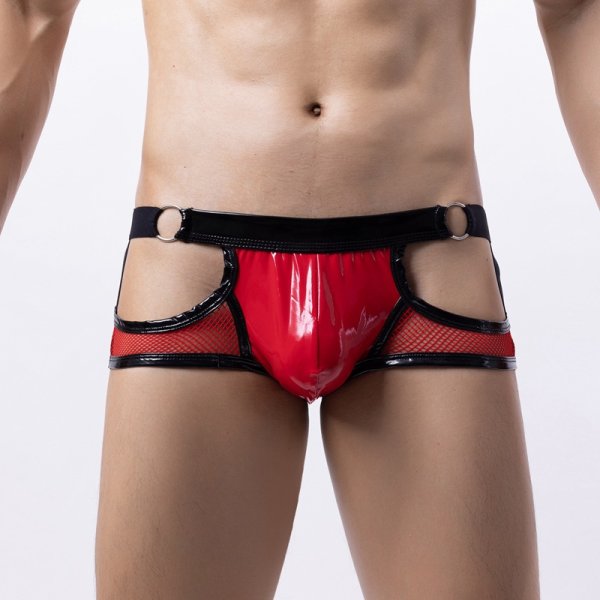 (image for) Men's Patent Leather Hollowed-out Assless Boxers