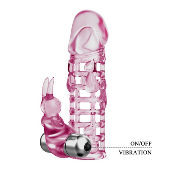 (image for) Crystal Pink Vibrating Rabbit Fishnet Penis Sleeve