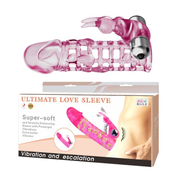 (image for) Crystal Pink Vibrating Rabbit Fishnet Penis Sleeve