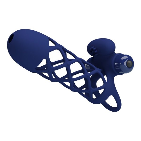 (image for) Prettylove Dark Blue Vibrating Fishnet Penis Sleeve