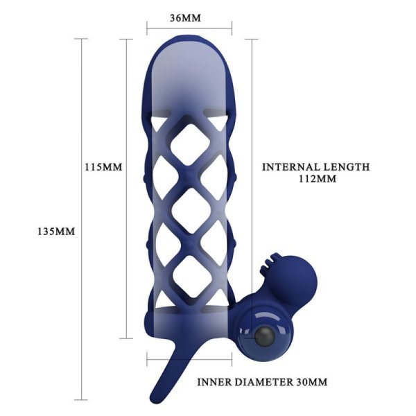 (image for) Prettylove Dark Blue Vibrating Fishnet Penis Sleeve